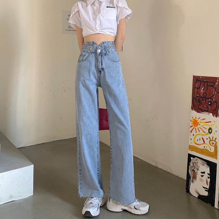 ベルト付きストレートデニムパンツ♡ S2636