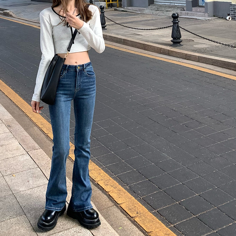 ハイウエストフレアデニムパンツ♡シンプルで可愛い S2598