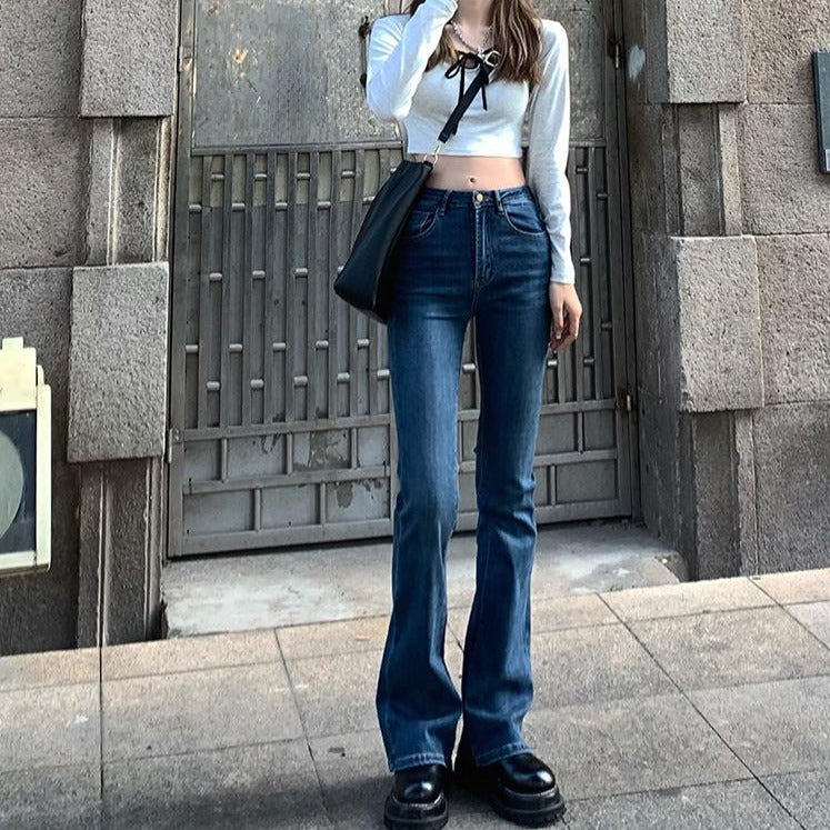 ハイウエストフレアデニムパンツ♡シンプルで可愛い S2598