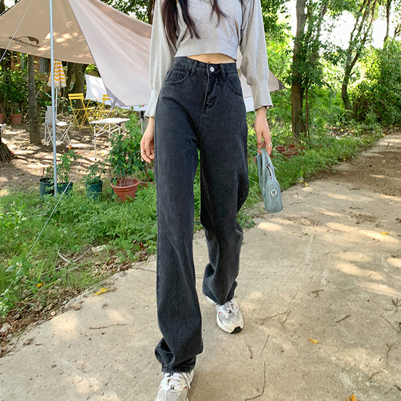 ハイウエストブラックデニムパンツ シンプルで大人可愛い S2547