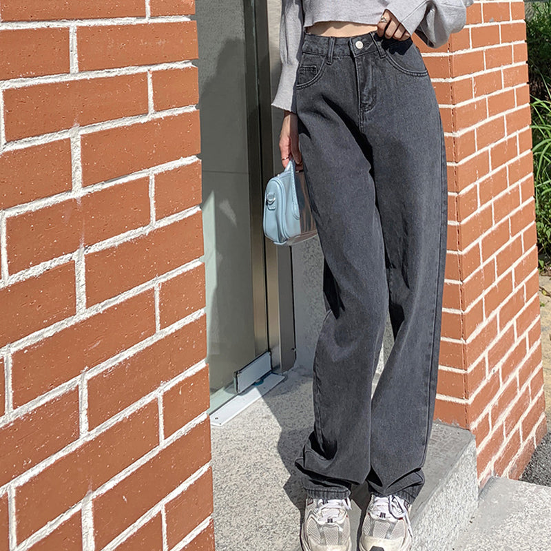 ハイウエストブラックデニムパンツ シンプルで大人可愛い S2547