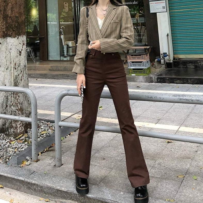 チョコレート色ハイウエストフレアデニムパンツ S2550