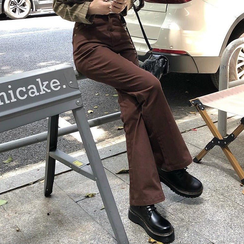 チョコレート色ハイウエストフレアデニムパンツ S2550
