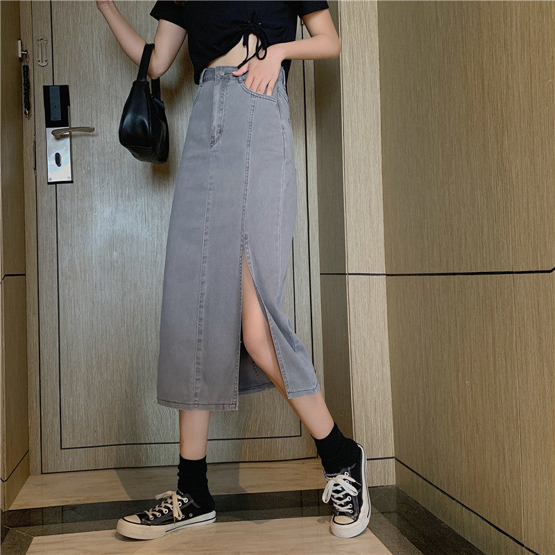 ハイスリットカラーデニムスカート♡おしゃれなデニムスカート S2847