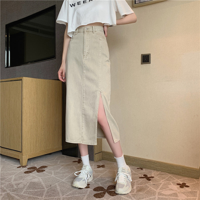 ハイスリットカラーデニムスカート♡おしゃれなデニムスカート S2847