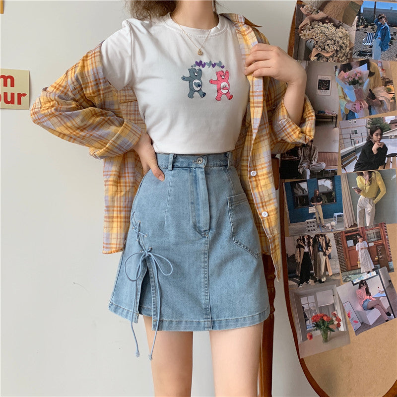 レースアップハイスリットデニムスカート♡ S2789
