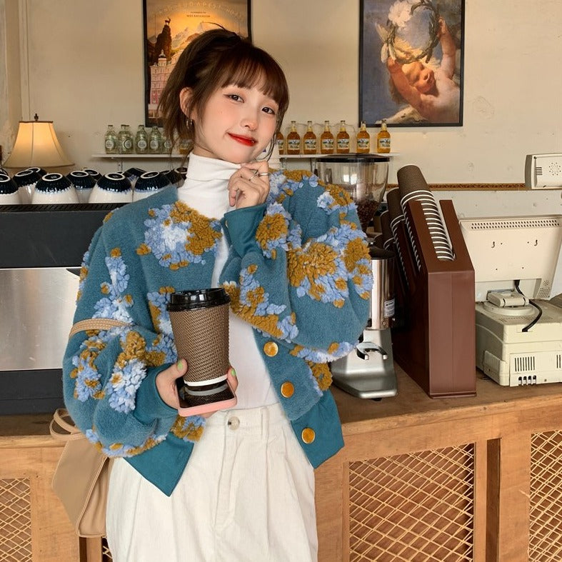 ヴィンテージ風ショートコート♡花柄ジャガードで大人可愛い S2580