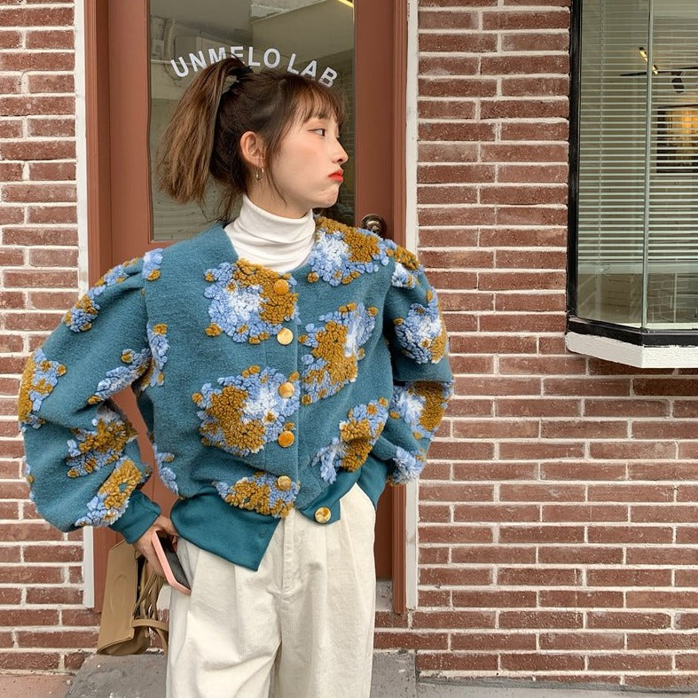 ヴィンテージ風ショートコート♡花柄ジャガードで大人可愛い S2580