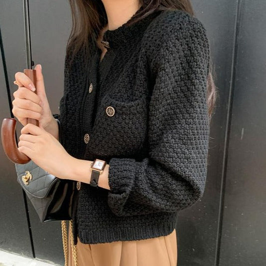 ノーカラー ニットジャケット 上品モダンな羽織り S1752