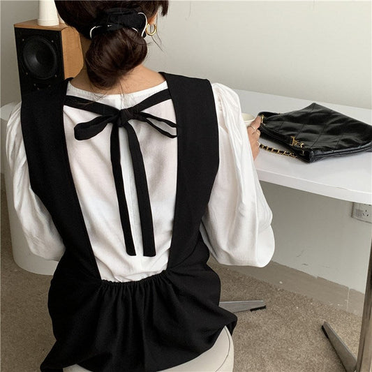 ギャザーブラウス&バックリボンワンピース S1803