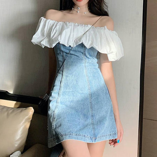 オフショルデニムミニワンピ♡カジュアル可愛い S1642