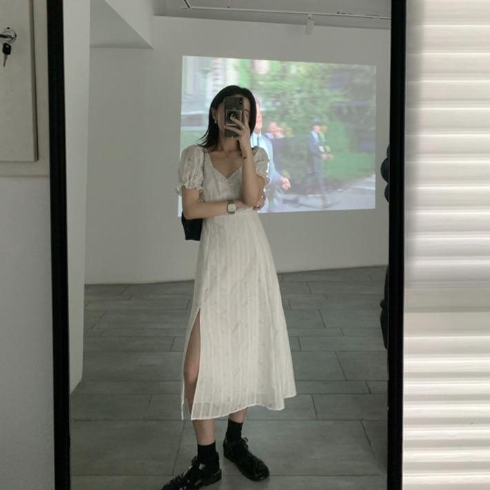 フレンチスリットフロントギャザーワンピース♡大人可愛いデザイン S1515
