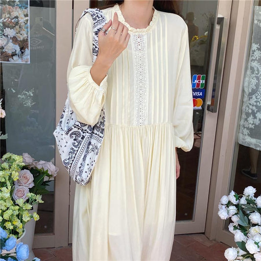 レースステッチのプリーツワンピース♡ S1707