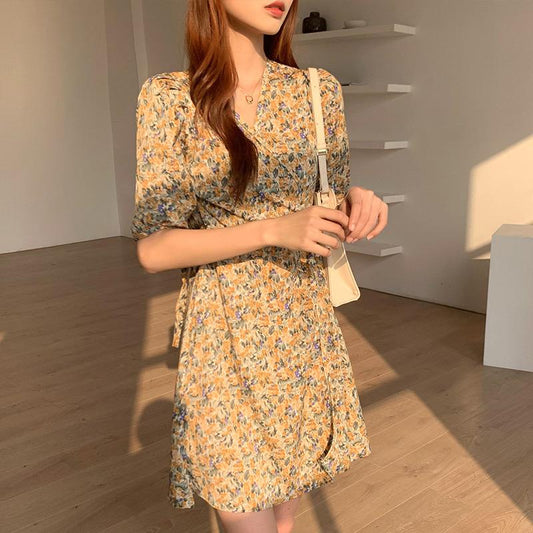 花柄Vネックワンピース レディース ワンサイズ S1424