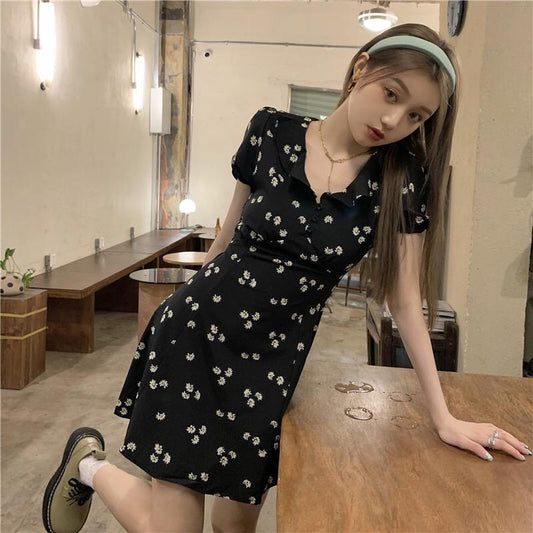花柄ブラックミニワンピ♡ S1422