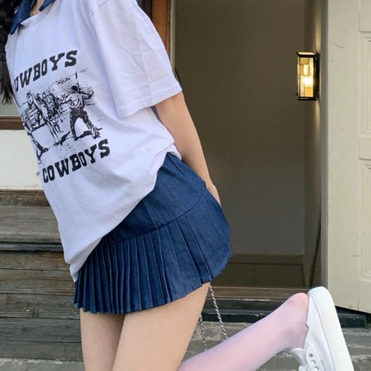 デニム風ミニプリーツワンピース S1620