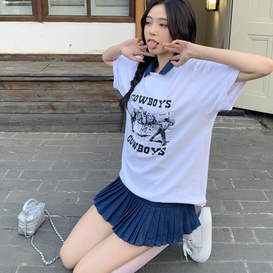 デニム風ミニプリーツワンピース S1620