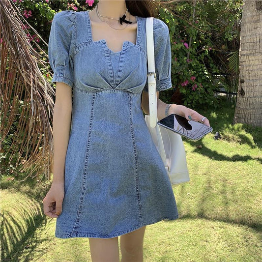 ネックラインおしゃれデニムワンピース S1617