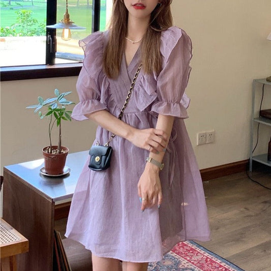 パープルフリルワンピース 〜大人可愛いワンピ〜 S1488