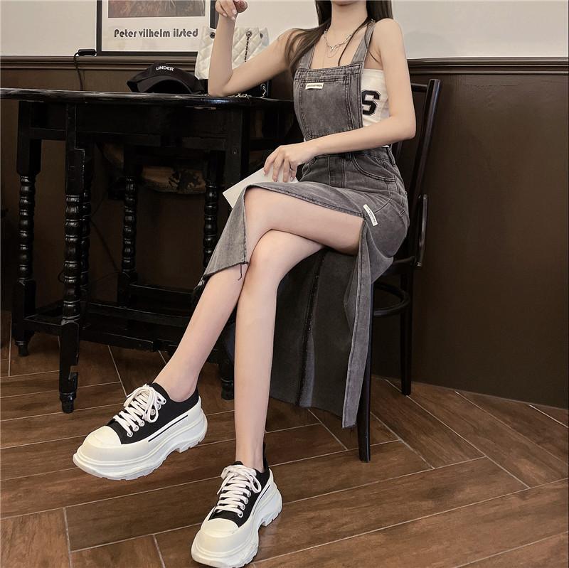 サイドスリットデニムスカート ブラック 大人可愛いロング丈 S2626