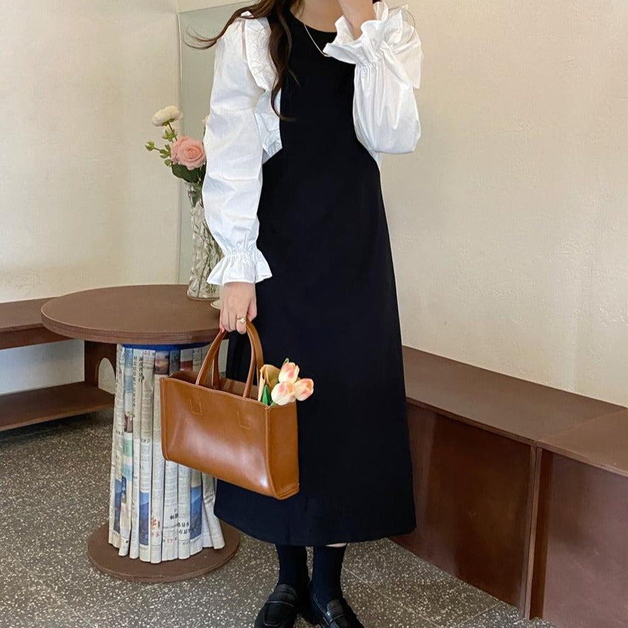 ふわふわフリルパフスリーブのロングワンピース S2625