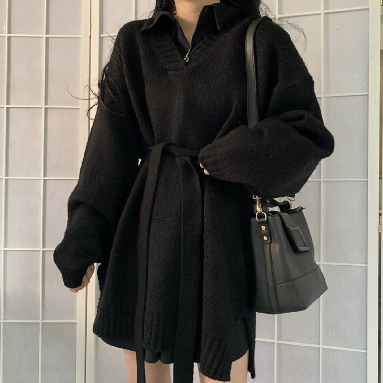 Vネックニットワンピース♡ゆったりドルマンスリーブで大人可愛い S1147