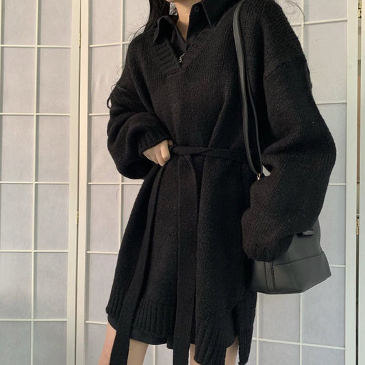 Vネックニットワンピース♡ゆったりドルマンスリーブで大人可愛い S1147