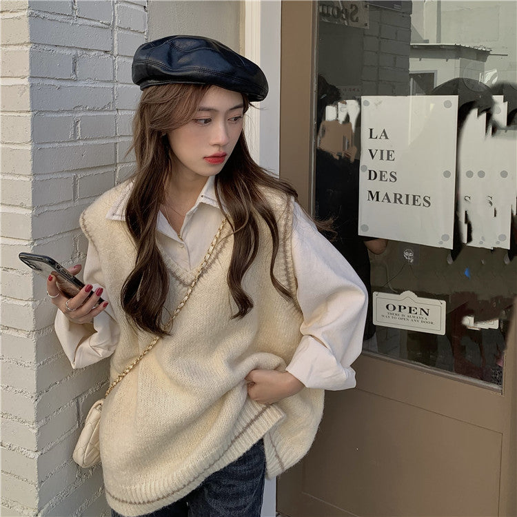 カラーコーデニットベスト&ブラウスセット♡ S1725