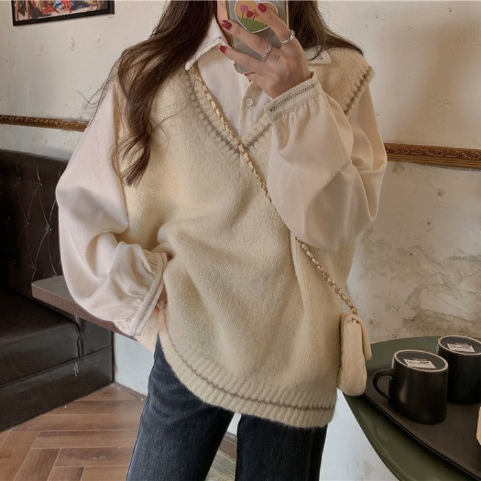 カラーコーデニットベスト&ブラウスセット♡ S1725