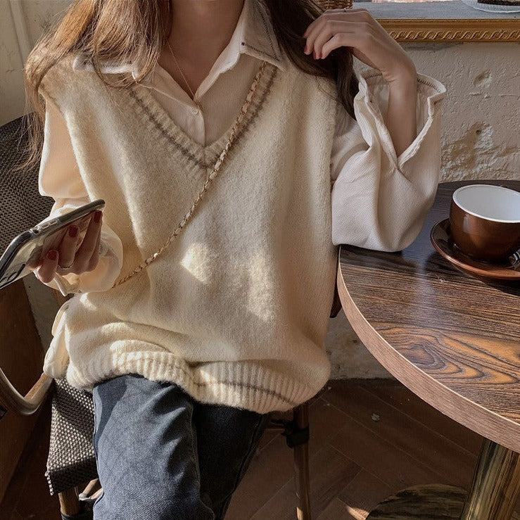 カラーコーデニットベスト&ブラウスセット♡ S1725