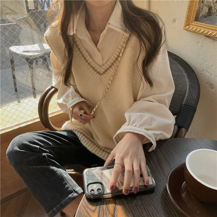 カラーコーデニットベスト&ブラウスセット♡ S1725
