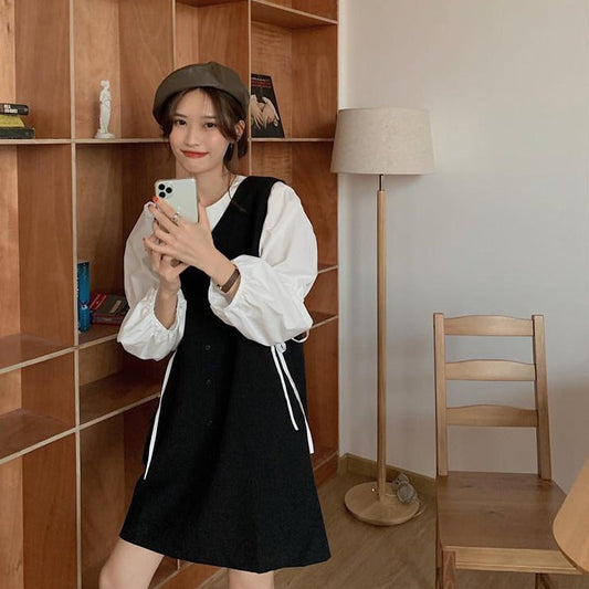 リボンシャツ&ベストワンピ 可愛らしいセットアップ S1802