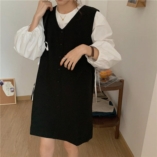 リボンシャツ&ベストワンピ 可愛らしいセットアップ S1802