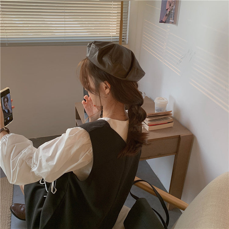 リボンシャツ&ベストワンピ 可愛らしいセットアップ S1802
