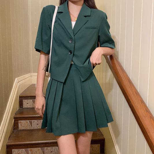 半袖ジャケット×プリーツスカート セットアップコーデ S1420