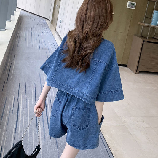 デニムセットアップ 半袖ジャケット&ショートパンツ 可愛いコーデ S1417