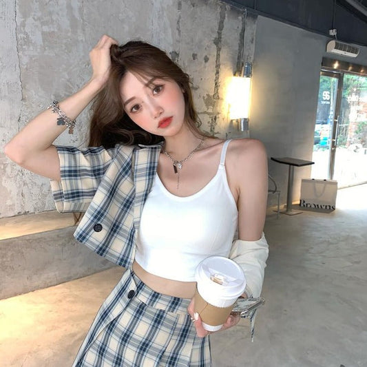 チェック柄ジャケット&スカートセットアップ S1545