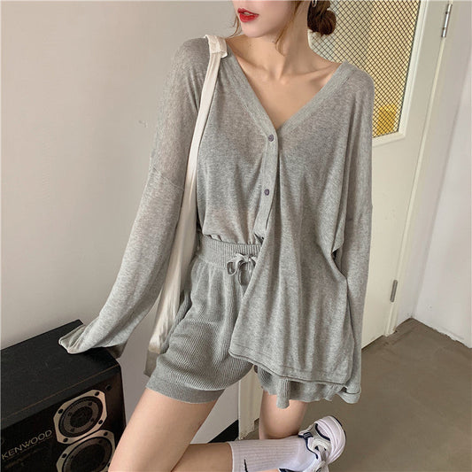 ニットカーデ&ショートパンツセット かわいい日系コーデ S1750