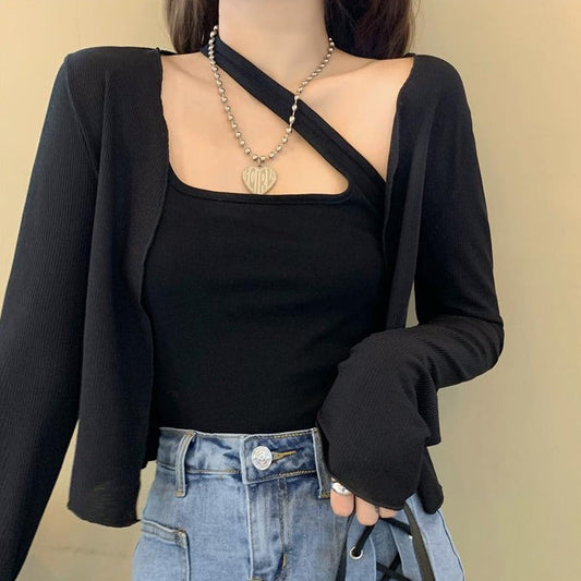 カーディガン&ショルダーデザイントップス かわいい日系スタイル S1749