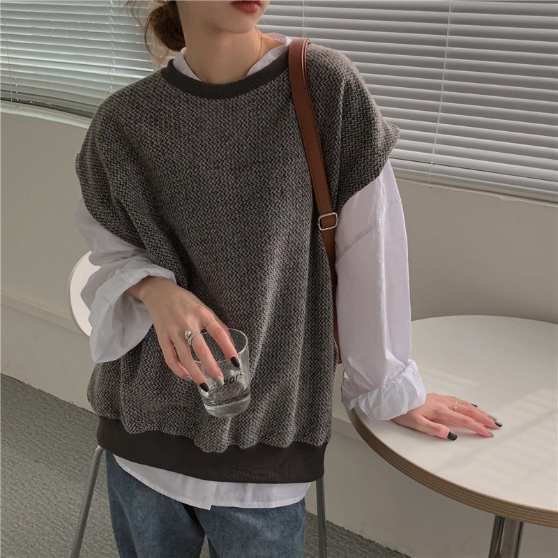オーバーサイズベスト×シャツ かわいいセットアップ S2646