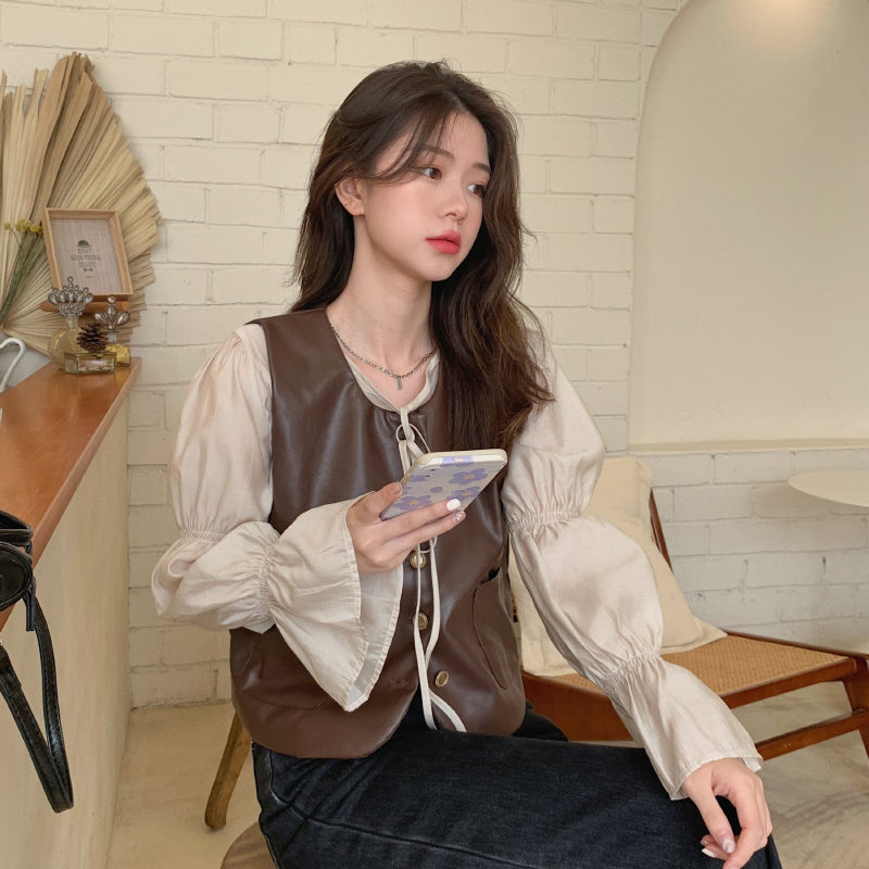 レザーベスト&ブラウスセット♡2wayで可愛い韓国風コーデ S2641