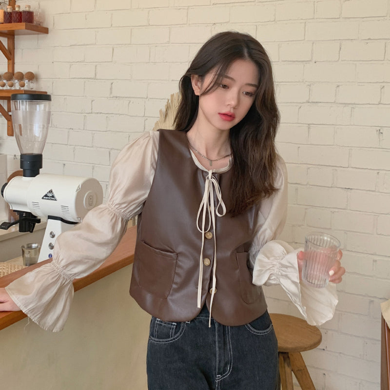 レザーベスト&ブラウスセット♡2wayで可愛い韓国風コーデ S2641