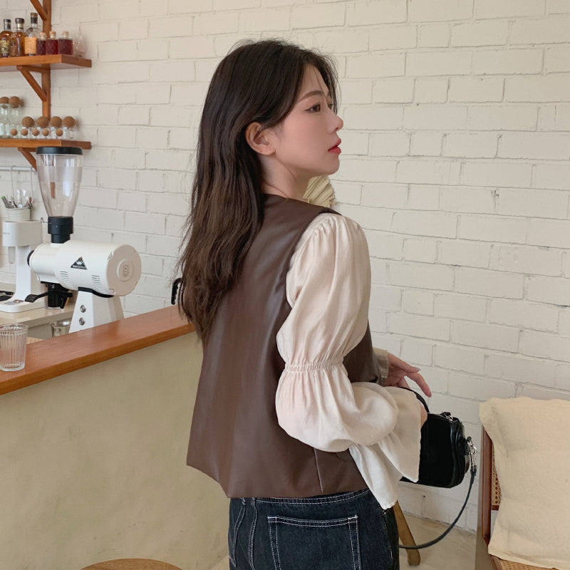 レザーベスト&ブラウスセット♡2wayで可愛い韓国風コーデ S2641