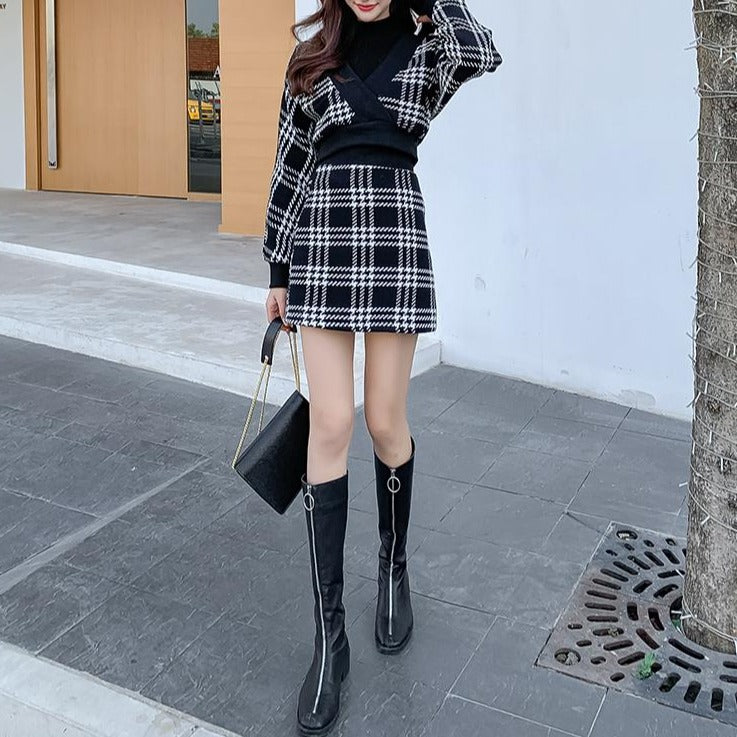 ブラックチェックニットセットアップ♡大人可愛い冬コーデ S2579