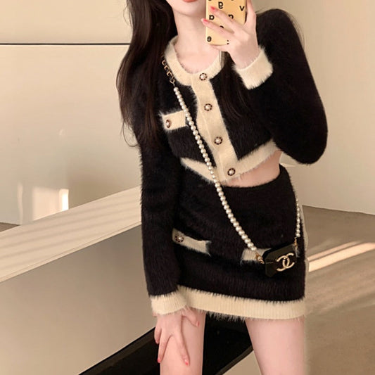 バイカラーシャギーニットセットアップ♡ヴィンテージ風 S1253