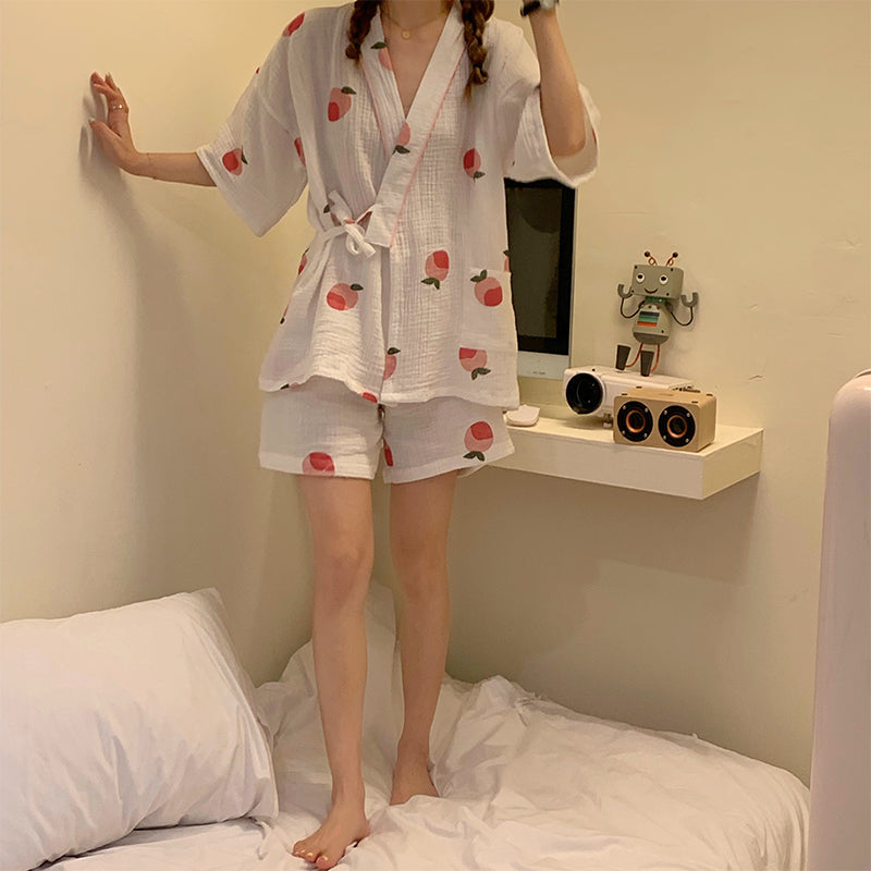 ピーチ柄ルームガウン ゆったり可愛い部屋着 S2737