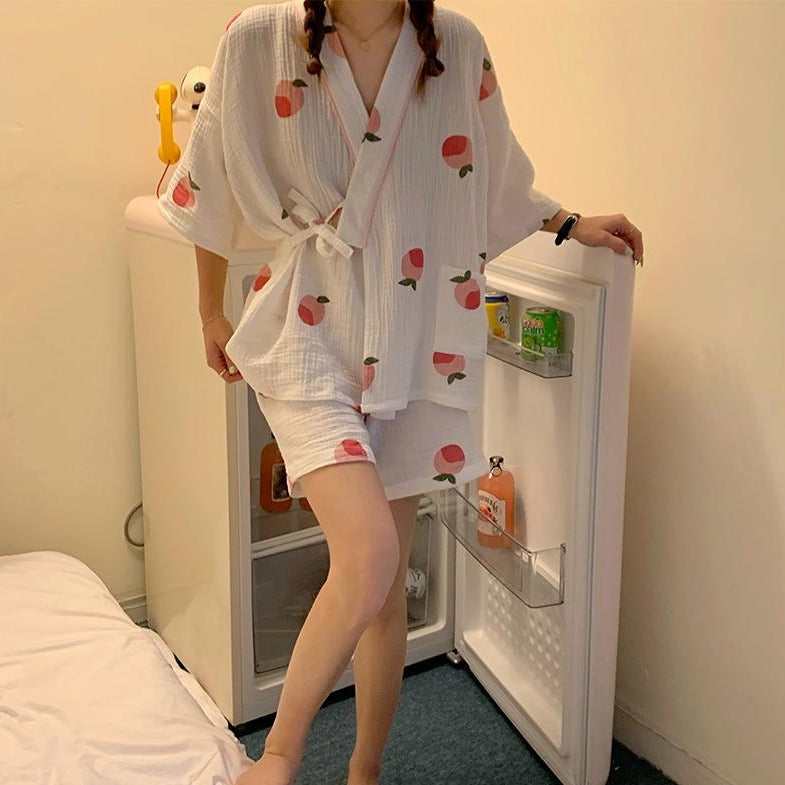 ピーチ柄ルームガウン ゆったり可愛い部屋着 S2737