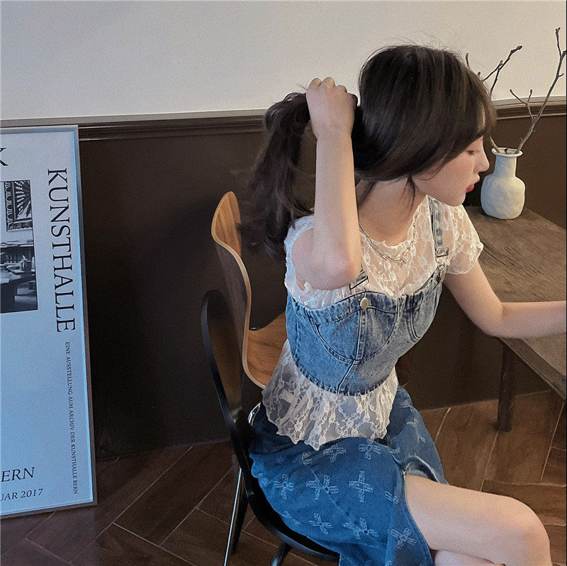 デニムビスチェ♡レースインナー付きで可愛く着こなせる S1616