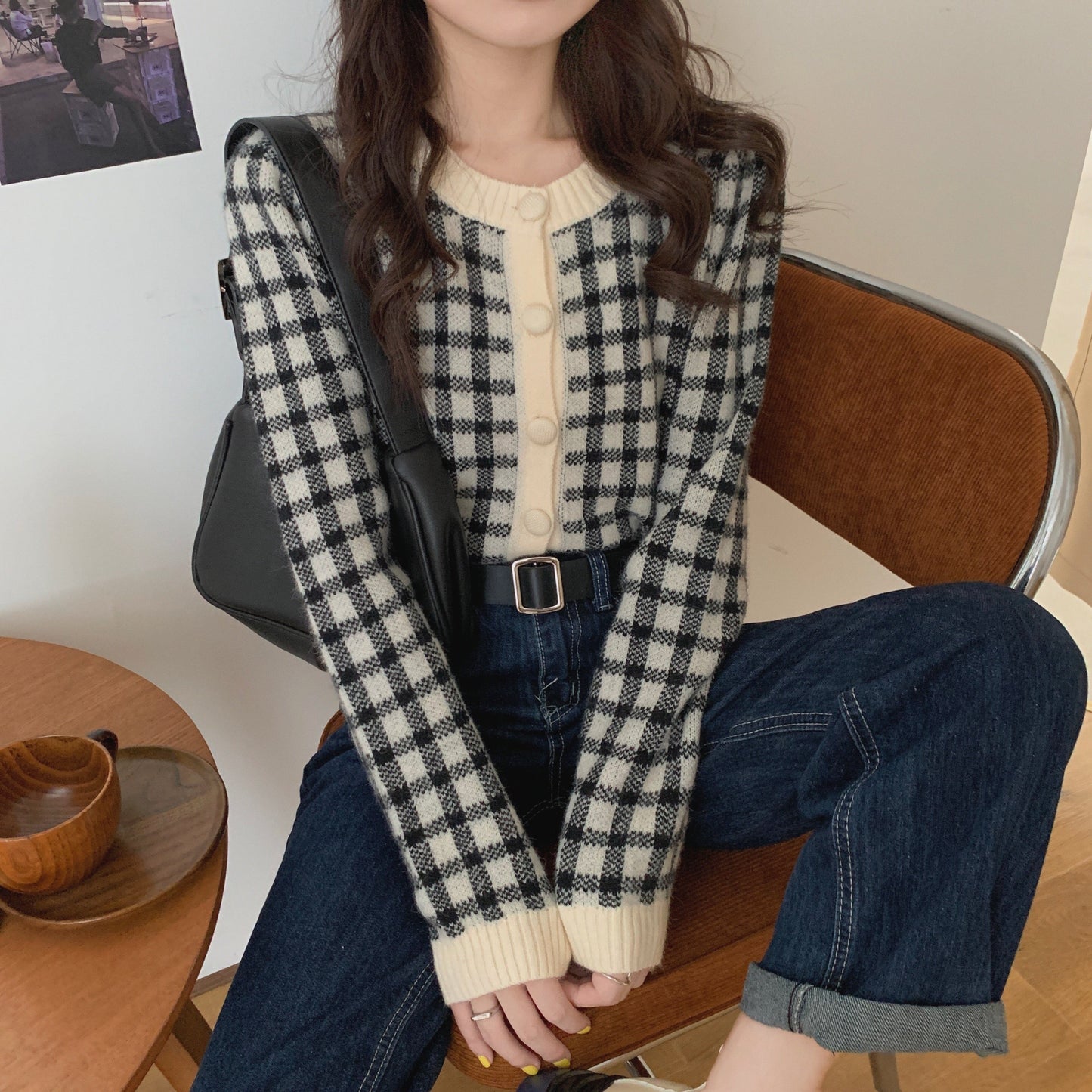 クロップドチェックカーディガン♡大人可愛いワンピース風コーデに S2400
