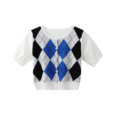 ショート丈チェックカーディガン カジュアルで可愛い S1382